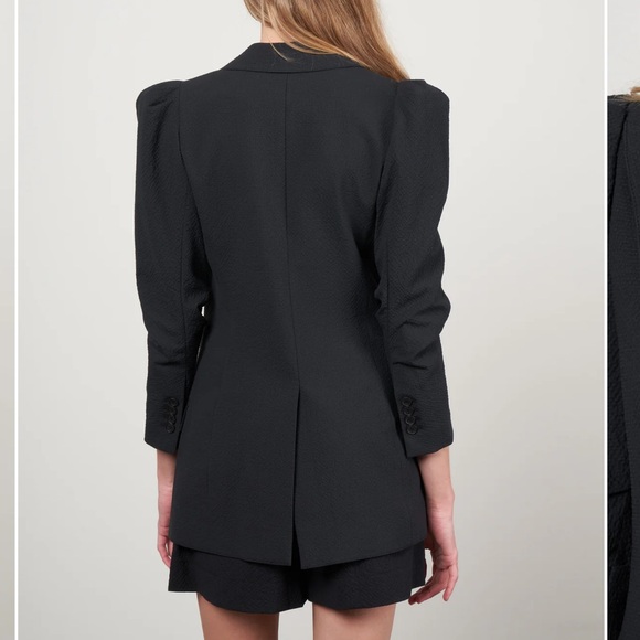 SMYTHE scrunch sleeve long line blazer - black seersucker - Picture 4 of 11